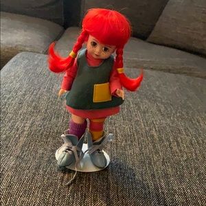 Vintage Pippi Longstocking doll with stand